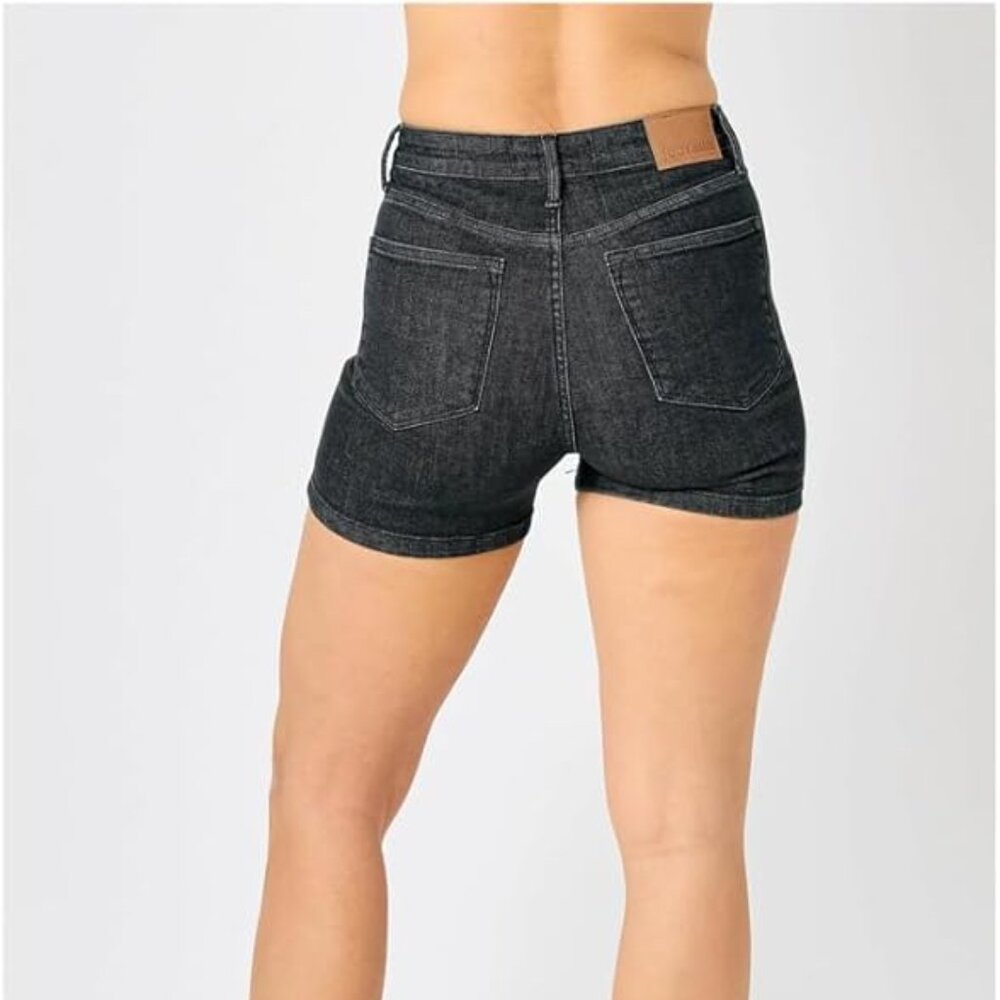 Judy Blue High Waist Tummy Control Washed Black Denim Shorts, 150247 L